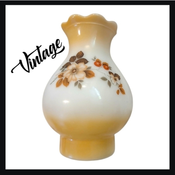 Vintage Milk Glass Hurricane Lamp Shade Ombre | Floral Amber | Romantic Cottage - Picture 2 of 16